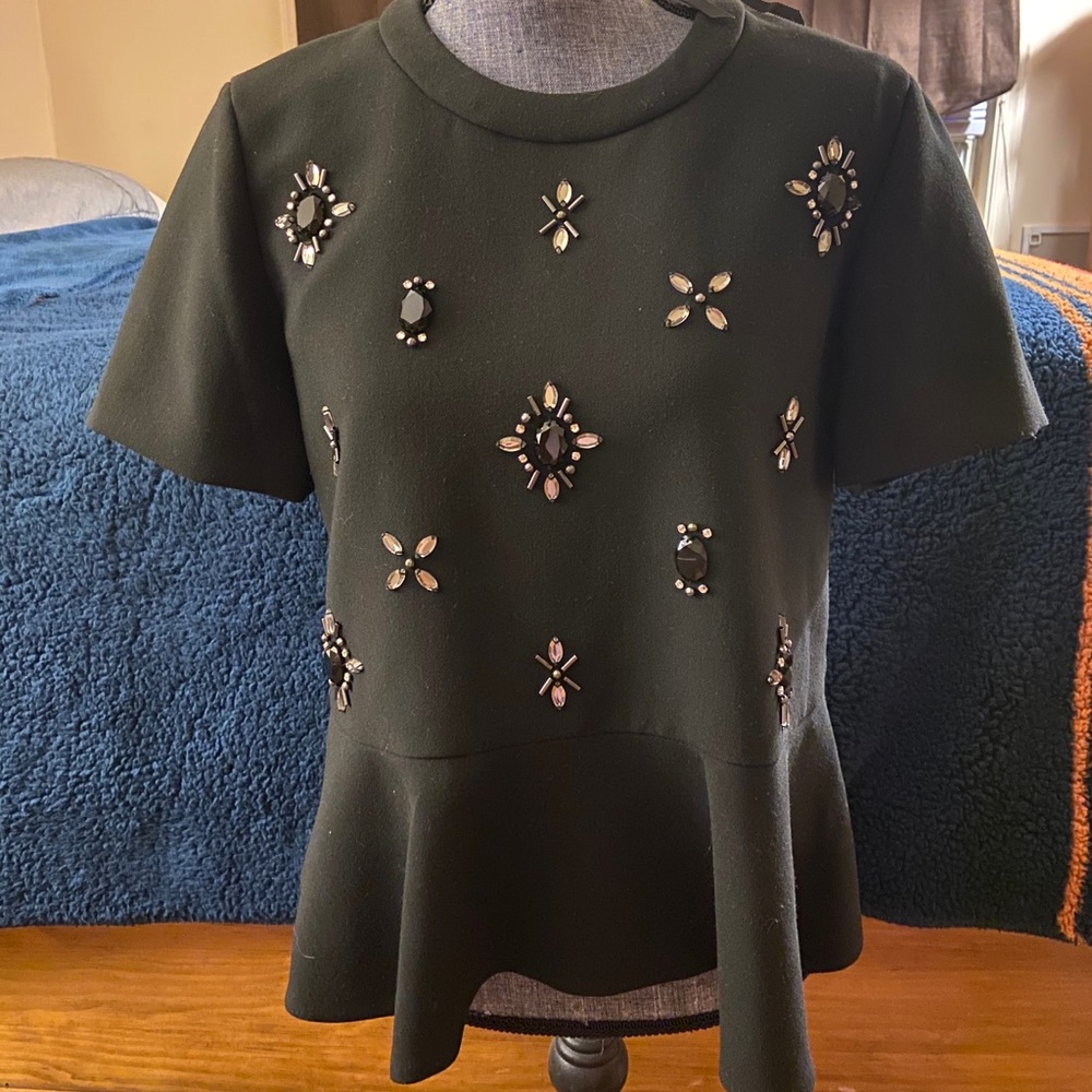 Kate Spade Peplum Jeweled Short Sleeve Top